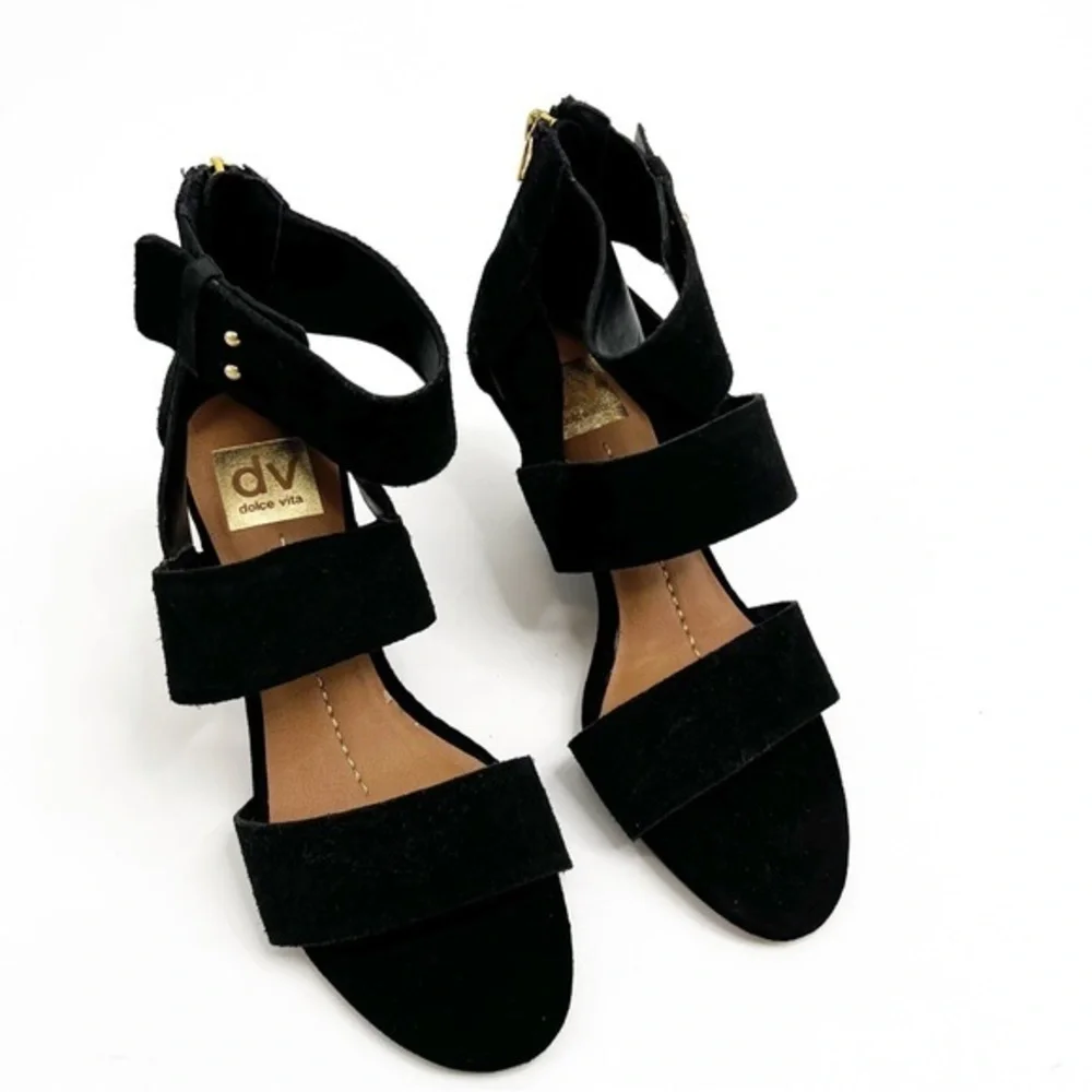 Dolce Vita Black Suede Wood Wedge Sandal Size 7.5